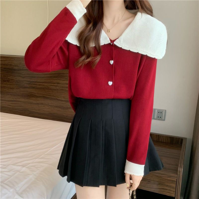 Áo Khoác Cardigan Dệt Kim Cổ Búp Bê Thiết Kế Mới Thời Trang Dành Cho Nữ