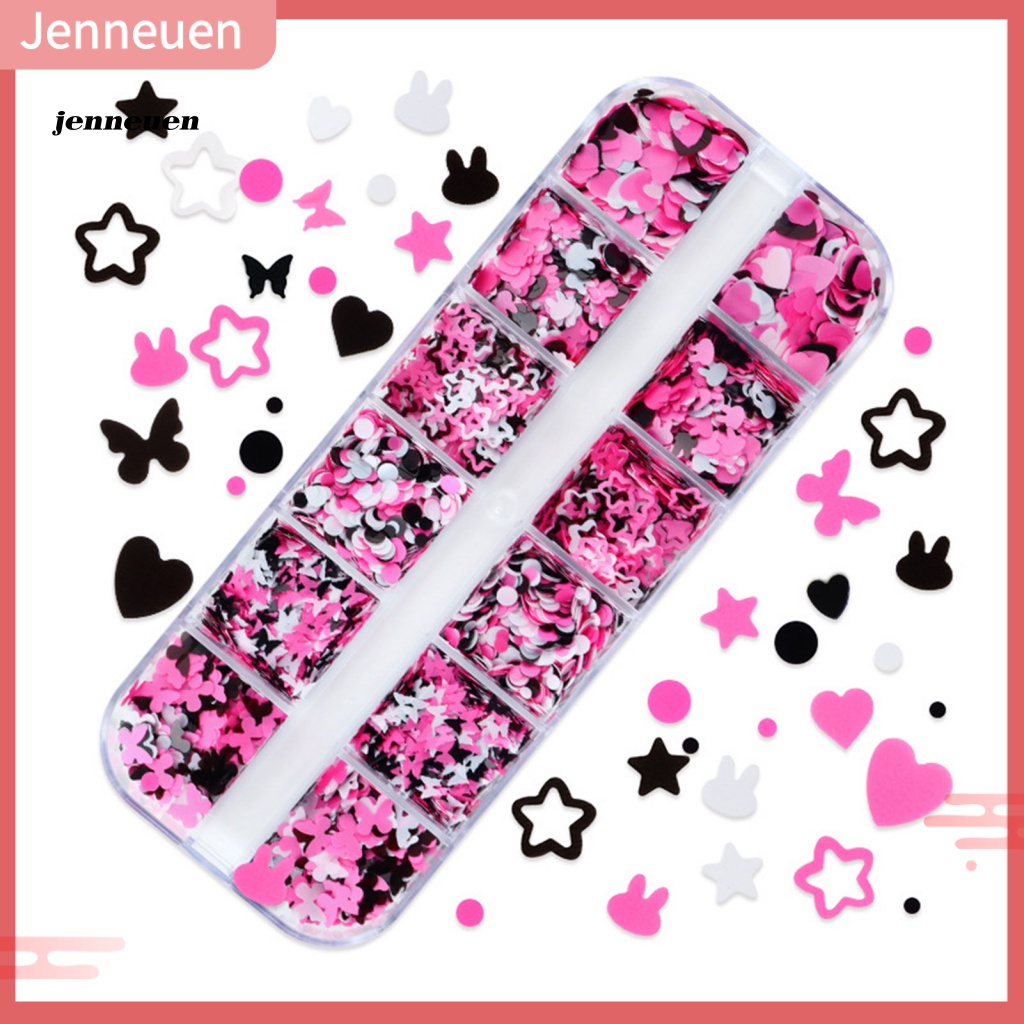 1 Hộp 12 Ngăn Đựng Hạt Kim Sa Lấp Lánh Trang Trí Móng Tay