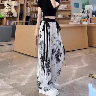  Quần dài DEUKIO ống rộng vải lụa mát in họa tiết thổ cẩm cỡ lớn thời trang mùa hè 2023 cho nữ 