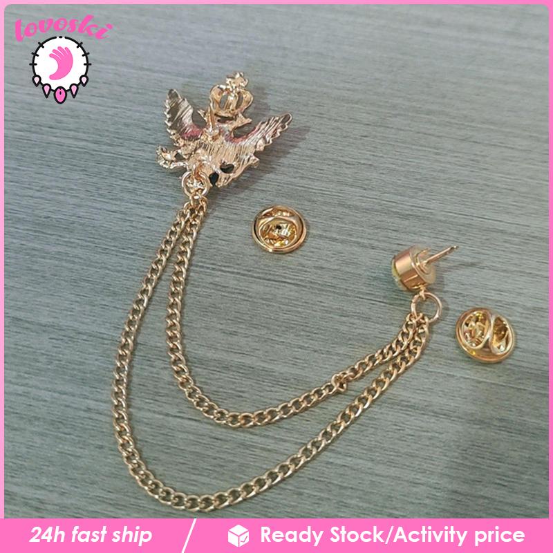 Ghim Cài Áo Hình Vương Miện Đính Đá Phối Dây Xích Tua Rua Trang Trí Đa Ứng Dụng Cho Nam