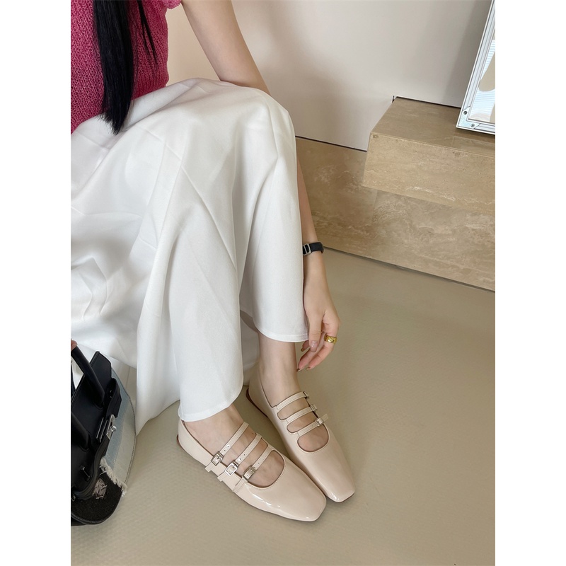 Giày Búp Bê Mary Jane Mũi Vuông Quai Denim Phong Cách Mới 2023