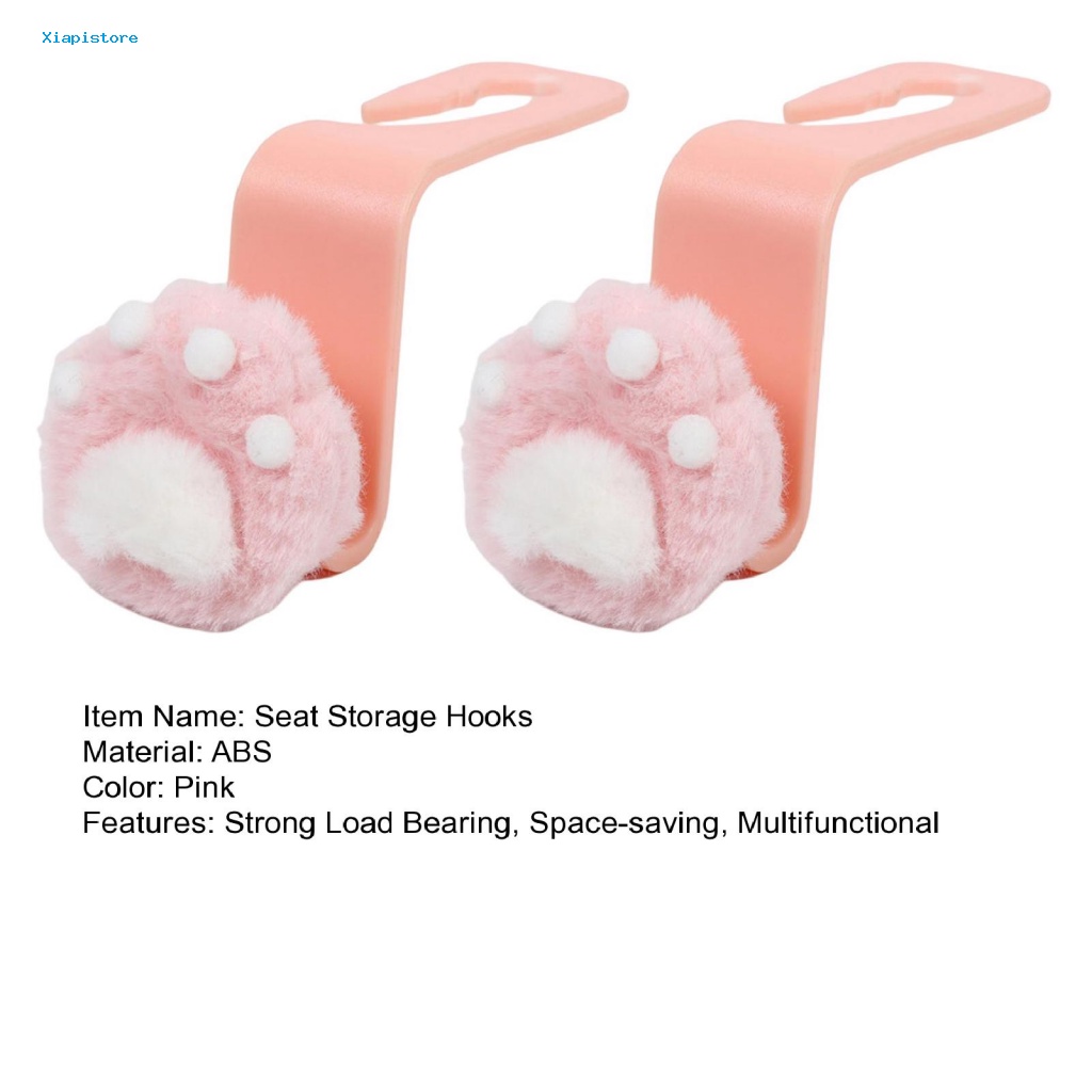 [Xiapistore] Set 2 Móc Treo Đồ Gắn Sau Ghế Xe Hơi Hình Chân Mèo Bán Nguyệt Hoạt Hình Tiết Kiệm Không Gian ABS