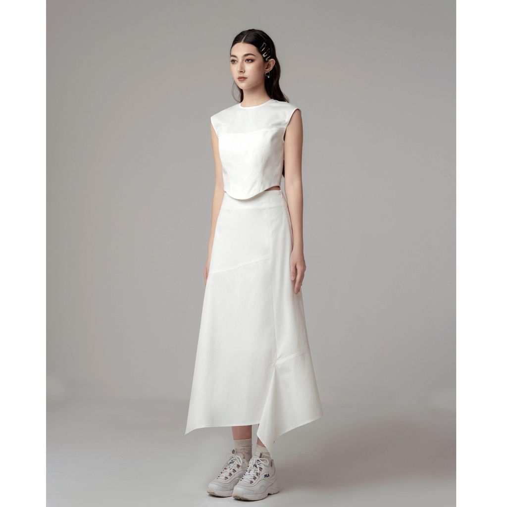 COLLIDE - Eugene set - Set áo croptop dáng corset và chân váy midi kaki trắng