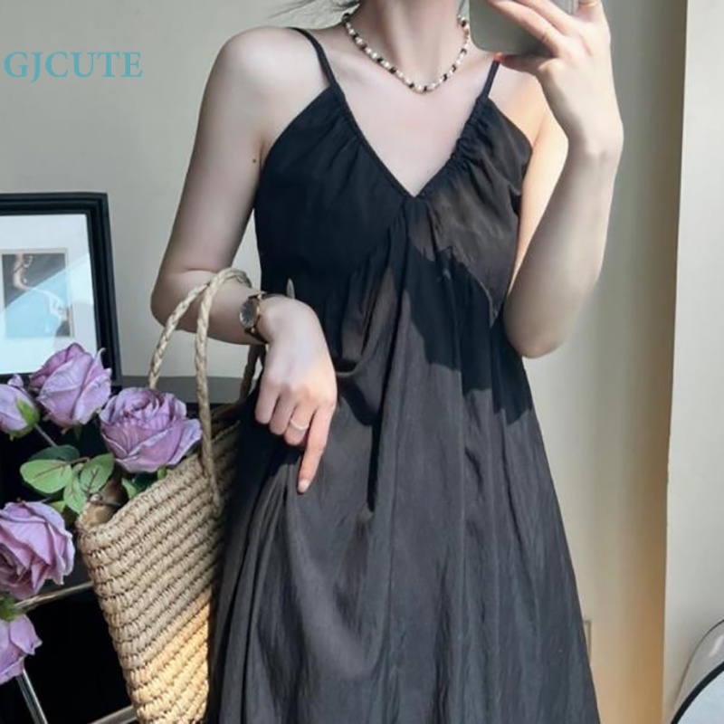 Đầm Dài Hai Dây Cổ Chữ V Hở Lưng Thanh Lịch Dành Cho Nữ