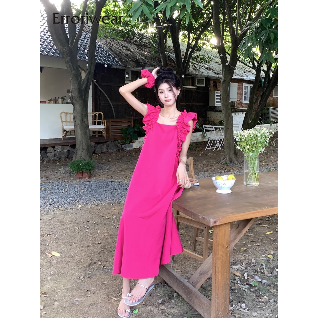 Đầm Erroriwear cổ vuông tay cánh tiên phong cách vintage thời trang 2023 cho nữ