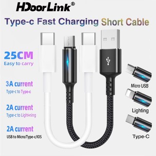 Dây cáp sạc nhanh loại c 3a 25cm hdoorlink dành cho điện thoại android
