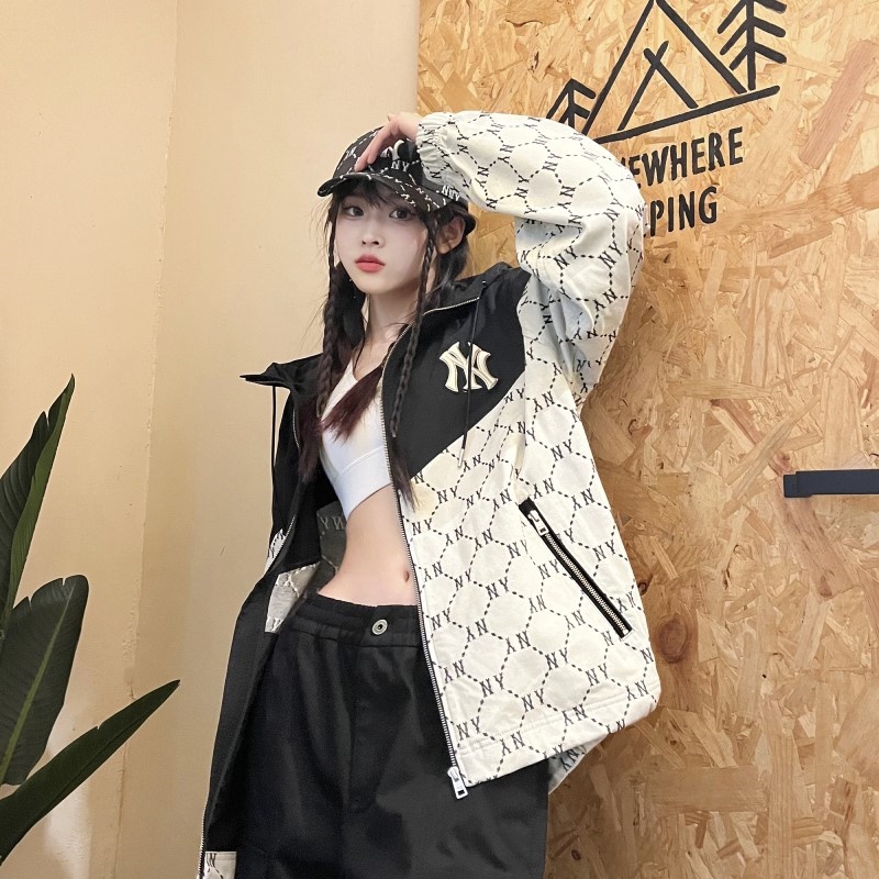 Áo Khoác Gió Thêu Logo MLB NY 100% Chính Hãng Có Khóa Kéo Thời Trang Cho Nam Và Nữ