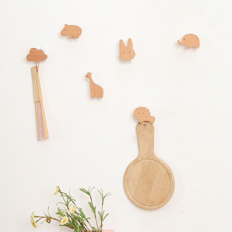 Móc Gỗ Treo Tường Không Đục Lỗ Hình Trăng Sao Đám Mây Đơn Giản Trang Trí Nhà Cửa