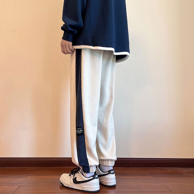 Quần Dài Thể Thao Vải Nhung Kẻ Sọc Bên Hông Thời Trang Cho Nam Và Nữ