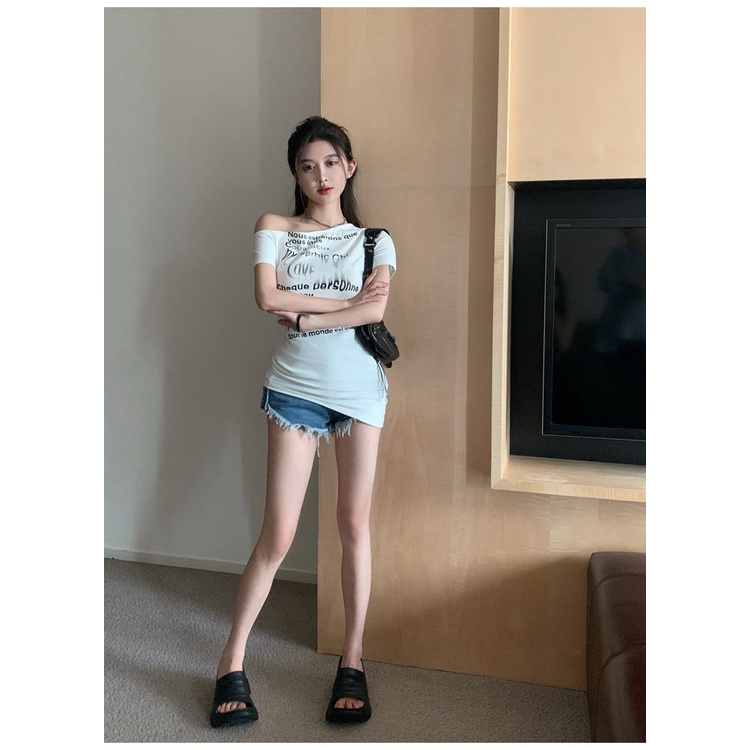 Áo Thun Ngắn Tay Lệch Vai Ôm Dáng Thời Trang Dành Cho Nữ