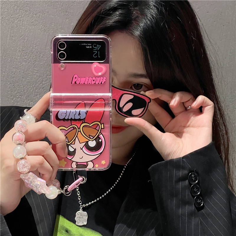 Ốp Điện Thoại Chống Sốc Có Vòng Đeo Tay Họa Tiết Hoạt Hình Powerpuff Girls Cho Samsung Galaxy Z Flip 3 4 5 ZFlip3 ZFlip4