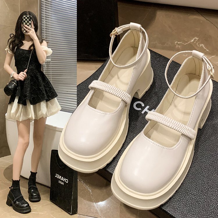 Giày Da Gót Dày Mũi Tròn Phong Cách retro Pháp Thời Trang Xuân Thu 2023 Cho Nữ