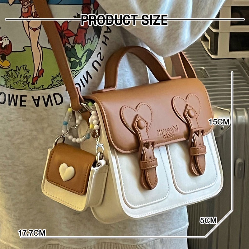 SHI CHEN Túi Đeo Chéo Vai Hình Vuông Nhỏ Nhắn Màu Kem Phong Cách Nhật Bản Và Hàn Quốc Thời Trang