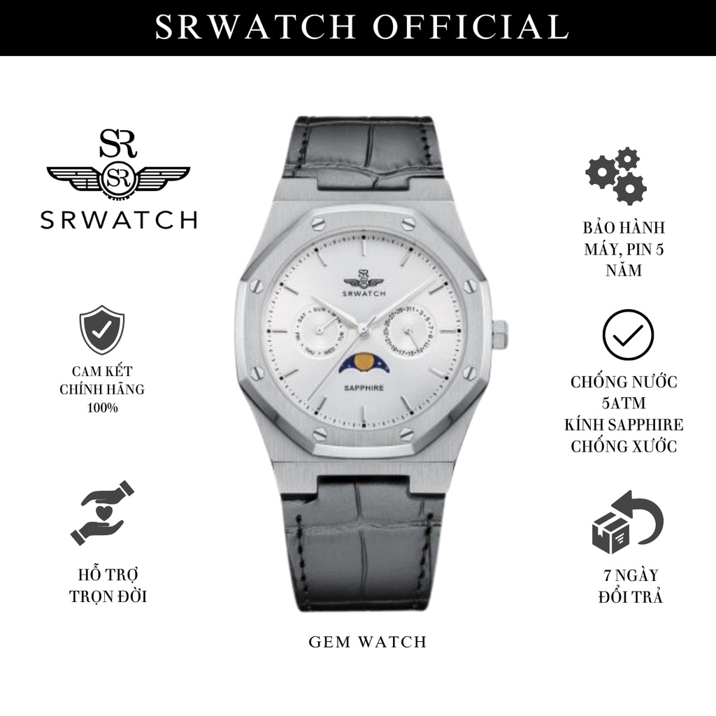 Đồng Hồ Nam SRWATCH Moon phase SG60062.4102 SM Kính Sapphire - Chính Hãng Bảo Hành 5 năm - Srwatch Vietnam