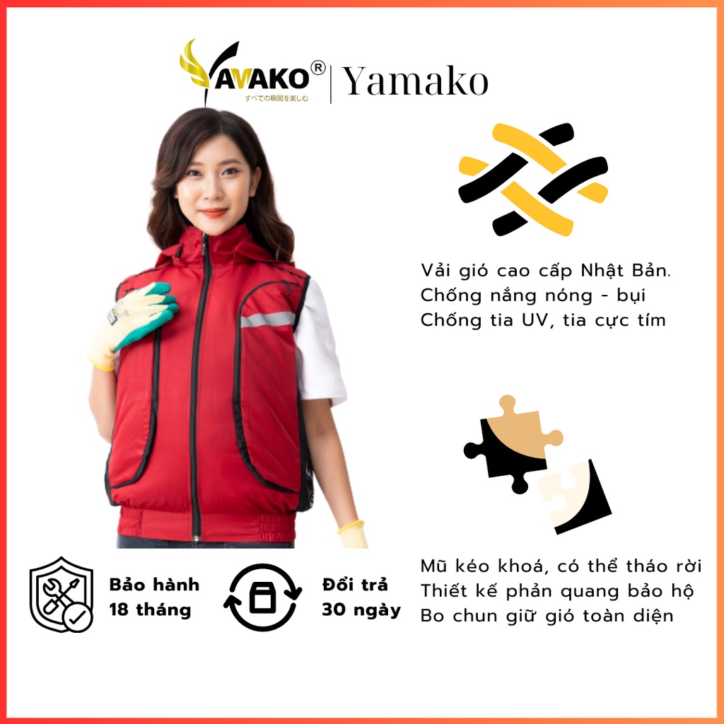 ÁO RỜI Áo khoác quạt điều hoà Nhật Bản YAMAKO bán rời ghile sát nách màu ghi