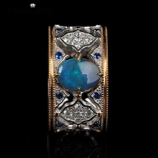 Nhẫn đính đá opal màu đen phong cách vintage thời trang cho nữ