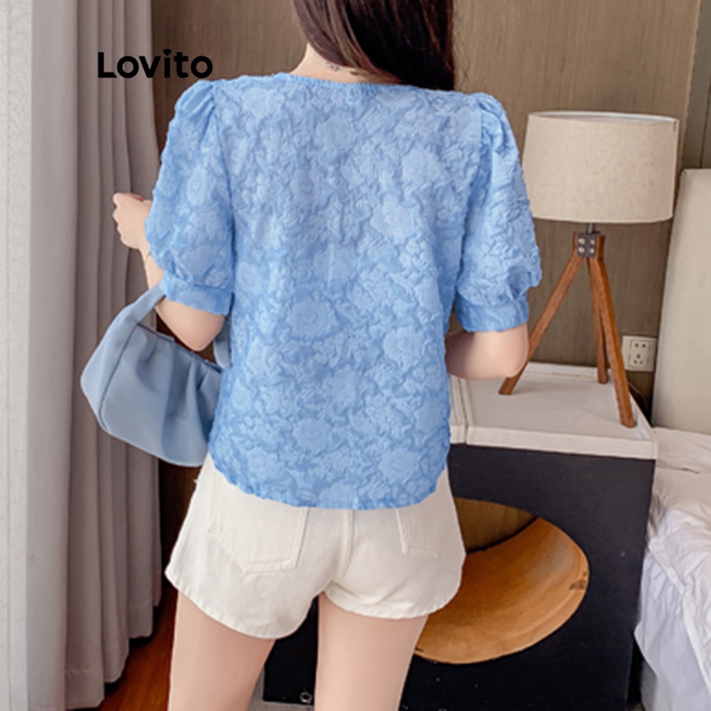 Áo nữ Lovito phối nút trước họa tiết hoa LNE11090