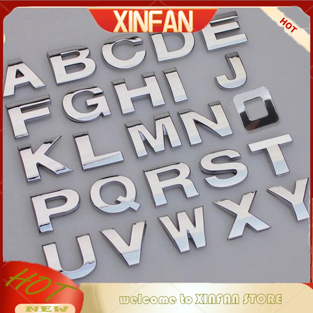 Miếng Dán Hình Chữ Cái Và Số 3D Bằng Kim Loại Màu Bạc Trang Trí Xe Hơi