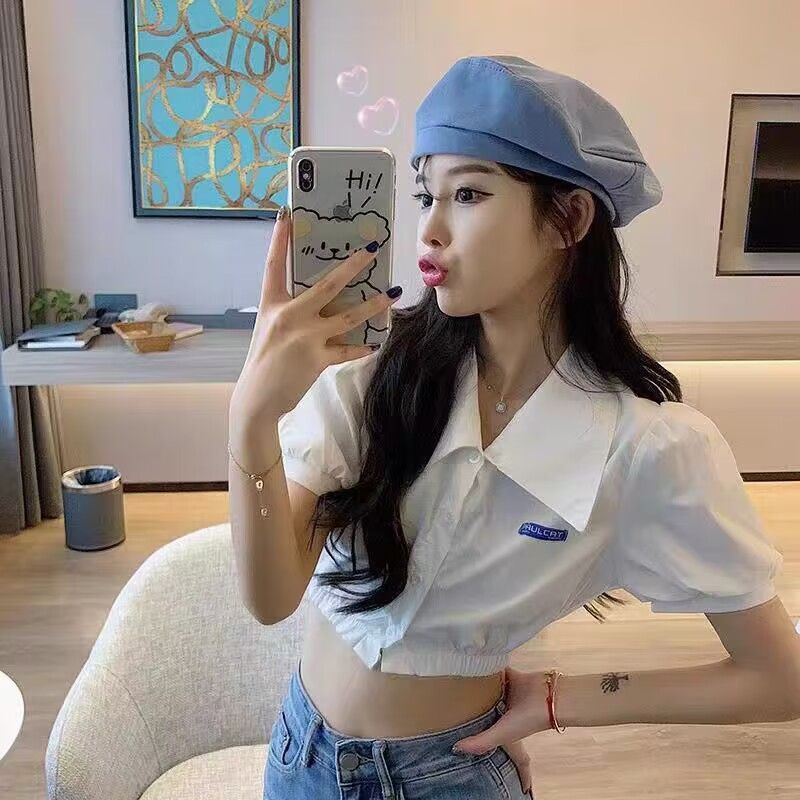 Áo Croptop Ngắn Tay Phong Cách Hàn Quốc Thời Trang Cho Nữ