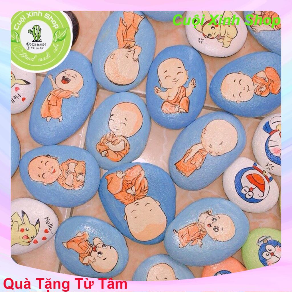 Tranh đá cuội mini hình chú tiểu an nhiên quà tặng ý nghĩa