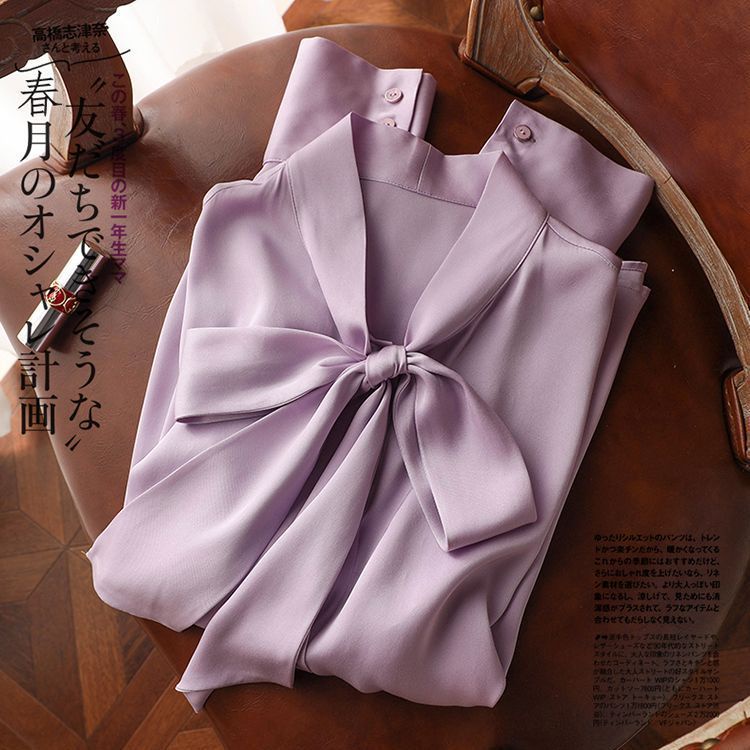 Áo Sơ Mi Chiffon Màu Sắc Trơn Thắt Nơ Xinh Xắn Thời Trang Cho Nữ