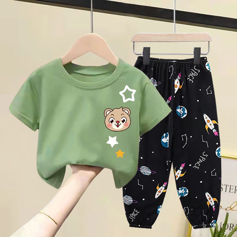 Set Áo Thun Tay Ngắn Và Quần Dài Phong Cách Hàn Quốc Cho Bé