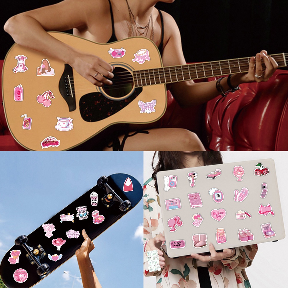 50 cái / bộ barbie style graffiti sticker pink girl vali máy tính cốc nước không thấm nước decal dán đồ chơi trang trí