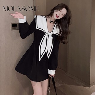 MOLASOME Nữ Thời Trang Mới Màu Sắc Tương Phản Cổ Vuông Tay Dài Ôm Phù Hợp Với Mini Thường Ngày