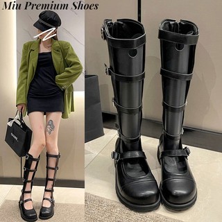 Màu đen skinny boots, openwork motorcycle boots, boots hiệp sĩ cổ điển của phụ nữ