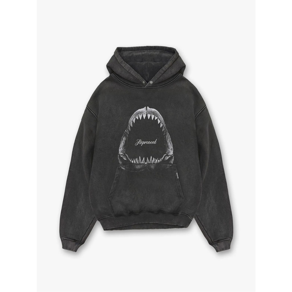 OYRA REPRESENT shark teeth retro washed old printed hooded sweater 400G Terry Cotton