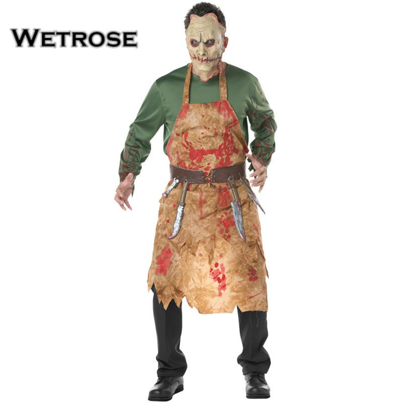 Trang phục cosplay halloween vết máu vết máu trang phục đồ tể đầu bếp cosplay trang phục đàn ông vết máu bộ trang phục zombie
