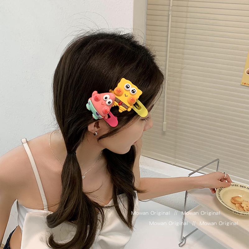 Spongebob squarepants phim hoạt hình kẹp tóc cô gái dễ thương tóc gãy tóc mái kẹp phụ kiện tóc thời trang