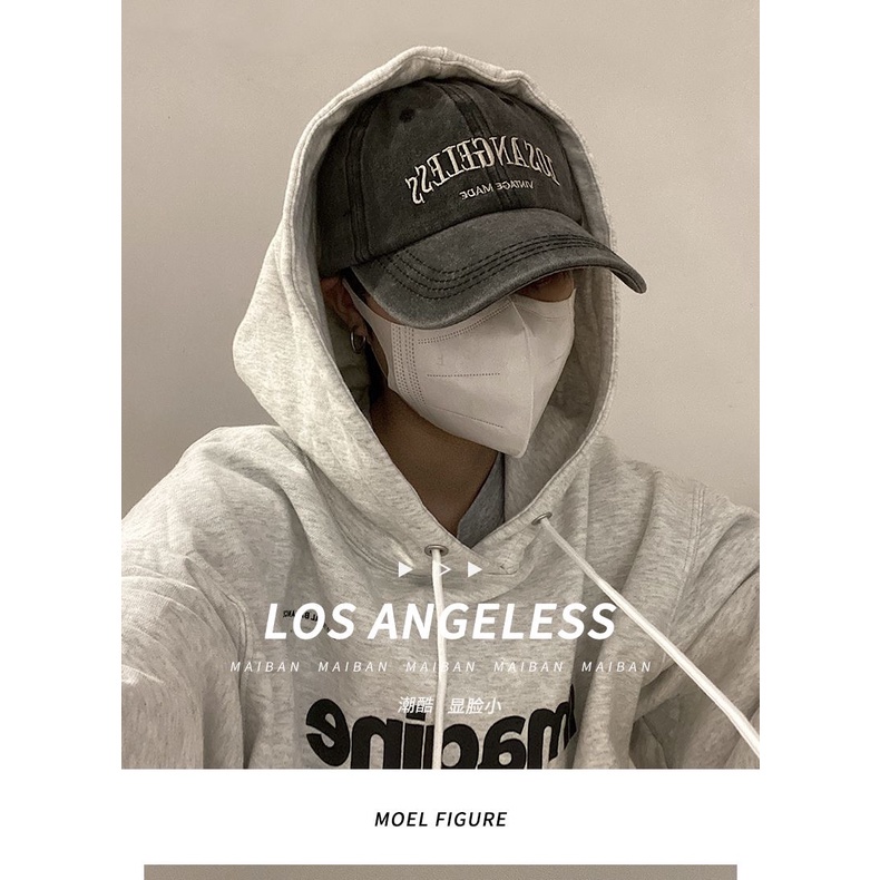 All-match retro đen xám rửa chữ thêu mũ bóng chày