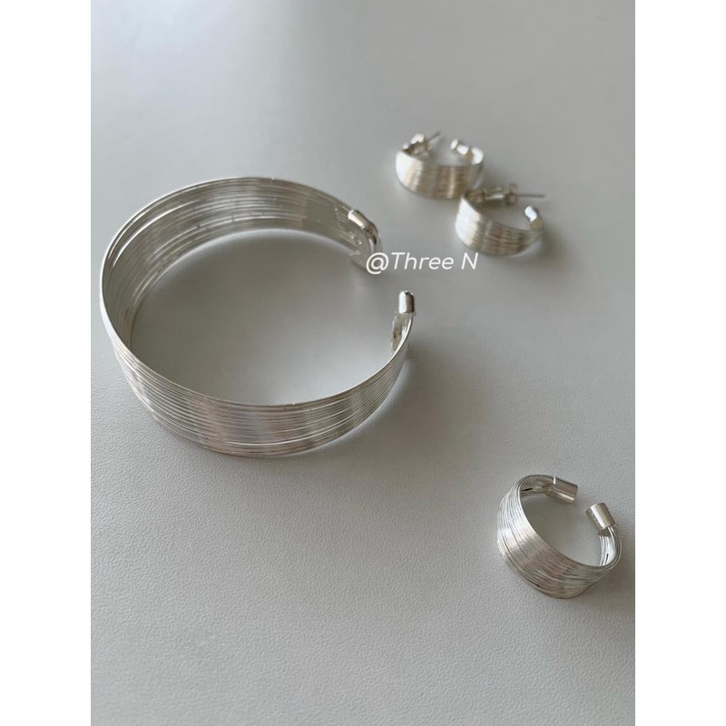 Silver multi-line open-ended bracelet niche simple cold style bracelet everyday joker bracelet