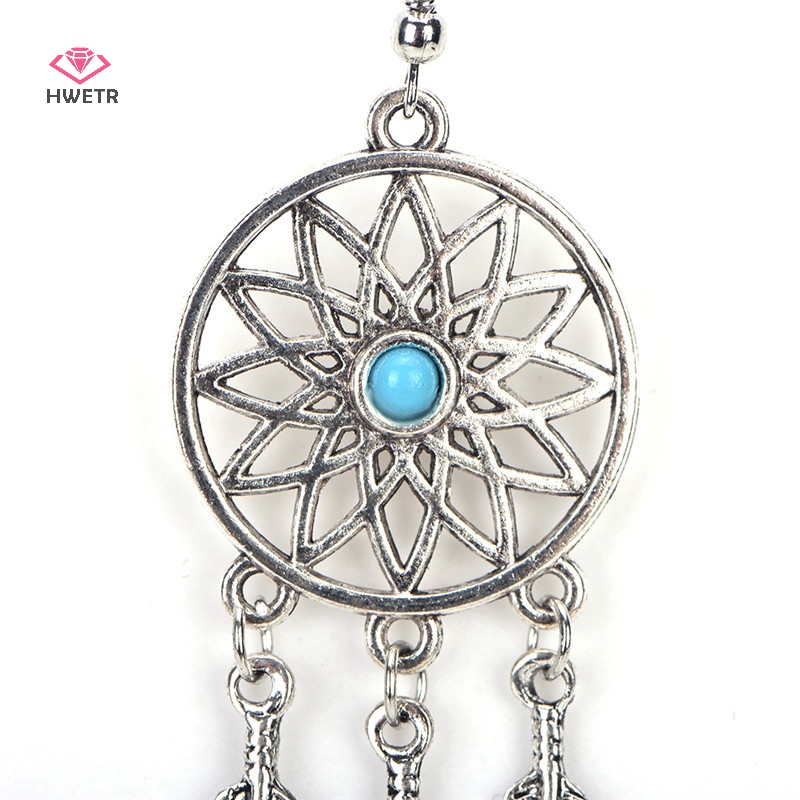 Hwetr bohemian dreamcatcher lá lông vũ mặt dây chuyền vòng cổ bông tai bộ trang sức mới