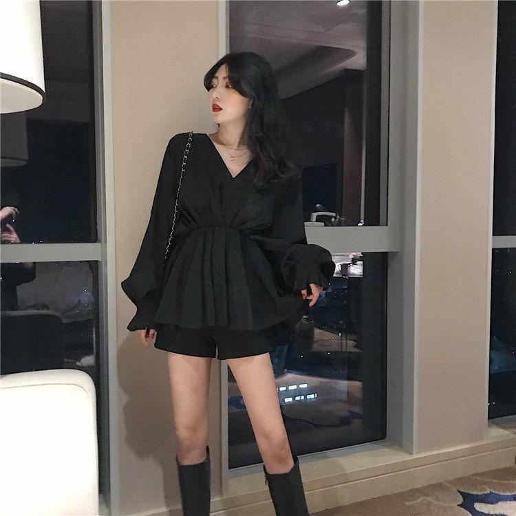 Áo cánh dơi nữ mùa xuân 2023 áo cánh dơi v-cổ - áo sơ mi quấn eo vừa vặn