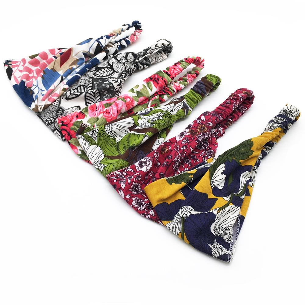 Boho floral in tóc ruy băng đàn hồi dây buộc tóc rộng cotton căng thể thao băng đô yoga