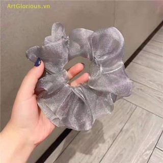 Lưới phản quang vinh quang quá khổ scrunchies dây buộc tóc cao su lớn đồng bằng đàn hồi vn