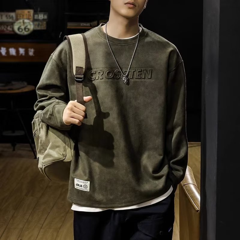 Áo Sweater Da Lộn Cổ Tròn Dáng Rộng In Hình 3D Thời Trang Mùa Thu Dành Cho Nam