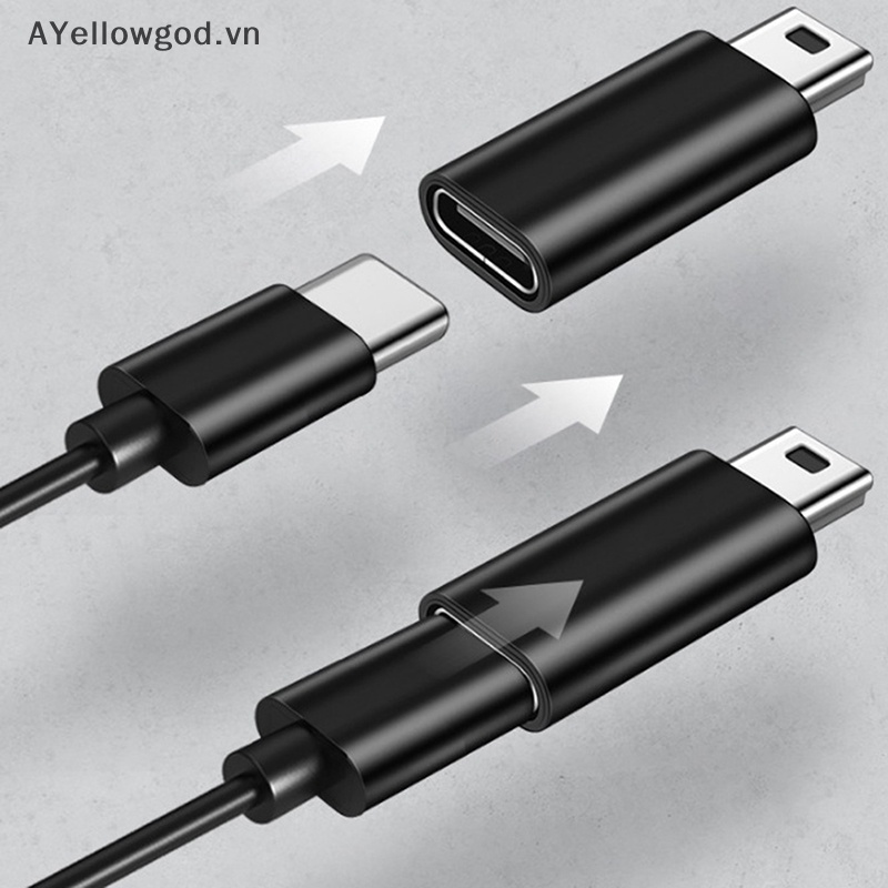Ayellowgod mini 5 pin usb adapter b male to usb type c female data transfer connector vn
