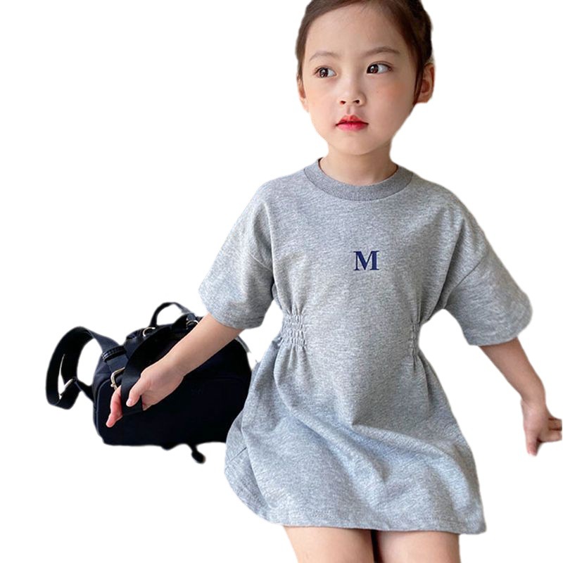 Đầm Tay Ngắn Màu Trơn Phong Cách Hàn Quốc Thời Trang Mùa Hè Xinh Xắn Cho Bé Gái