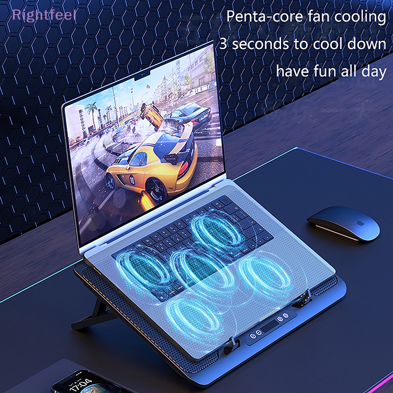 Rightfeel cooling base máy tính xách tay tấm làm mát máy tính xách tay chơi game đế làm mát năm quạt hai cổng usb có thể điều chỉnh giá đỡ máy tính xách tay cho máy tính xách tay mới