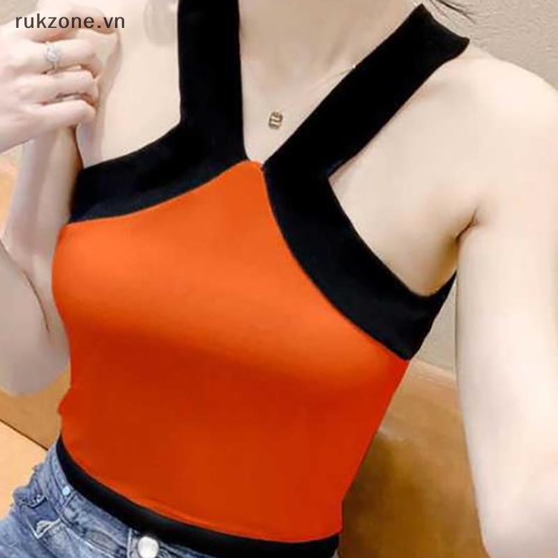 Zon mùa hè tương phản màu Áo hai dây dệt kim phụ nữ sexy không tay mỏng trên cùng ig