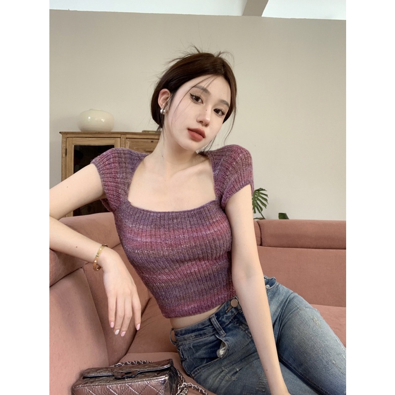 KIKONEY SHOP Áo Len croptop áo tingoan áo nữ kiểu 2023 New Style 081455 A21K0H1