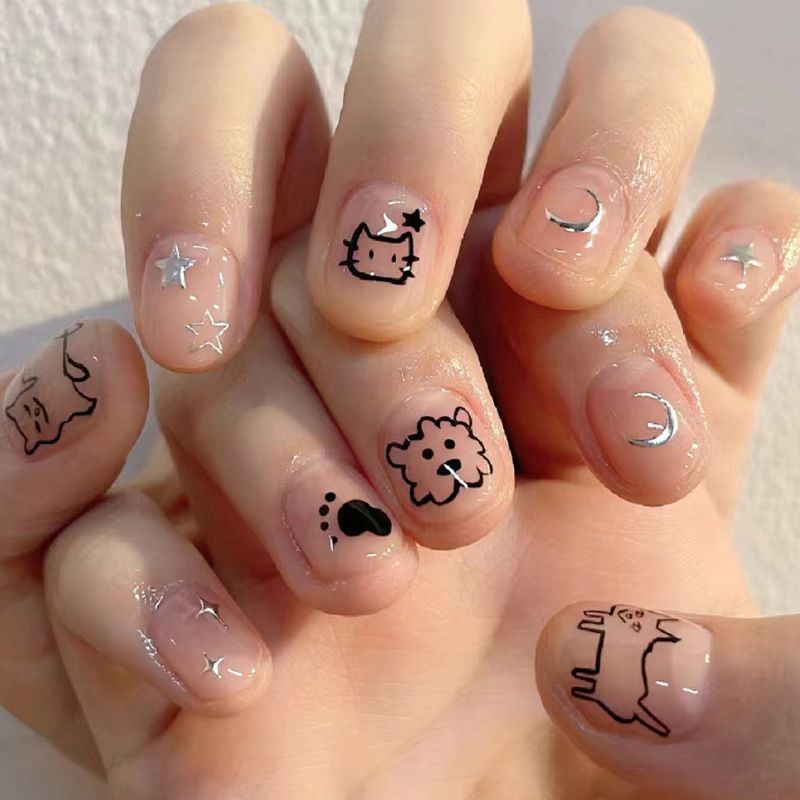 Miếng dán móng tay STZPRONAIL thiết kế graffiti hoạt hình xinh xắn đơn giản