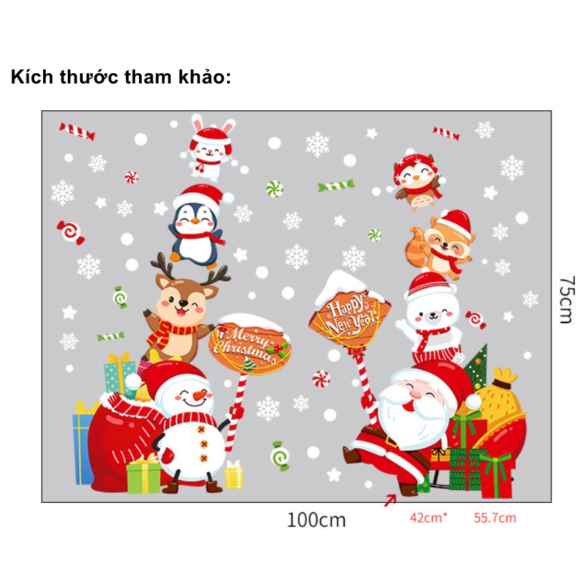 Decal dán tường trang trí Noel - Noel cùng các ban cầm bảng đón giáng sinh vui nhộn