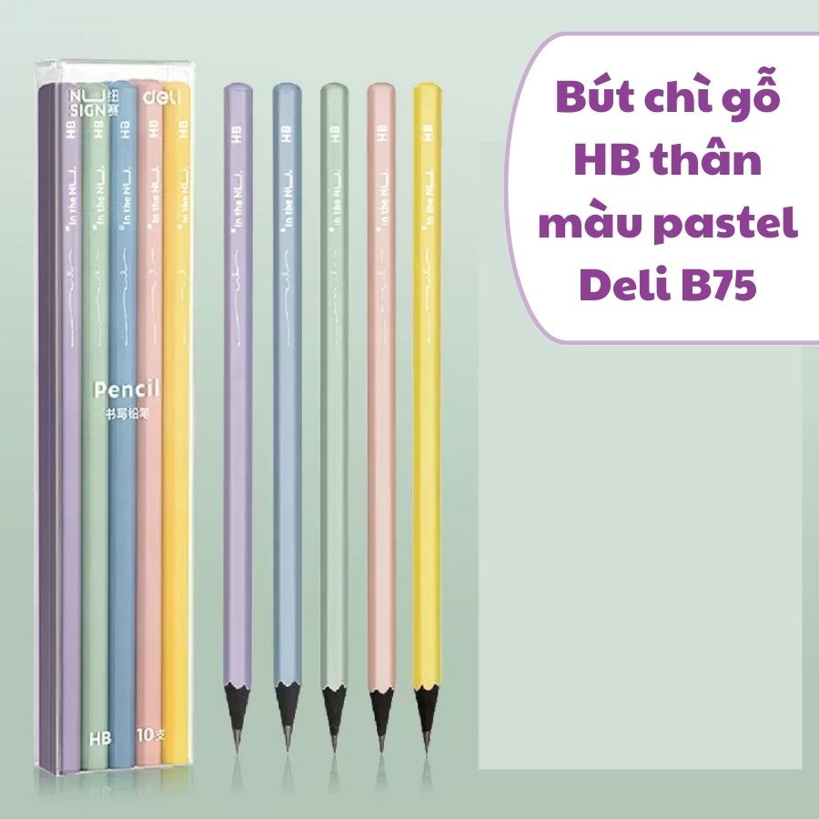 Bút chì gỗ đen HB thân màu pastel basic đơn giản, chì vẽ tranh, bút chì gỗ, thân đen Deli