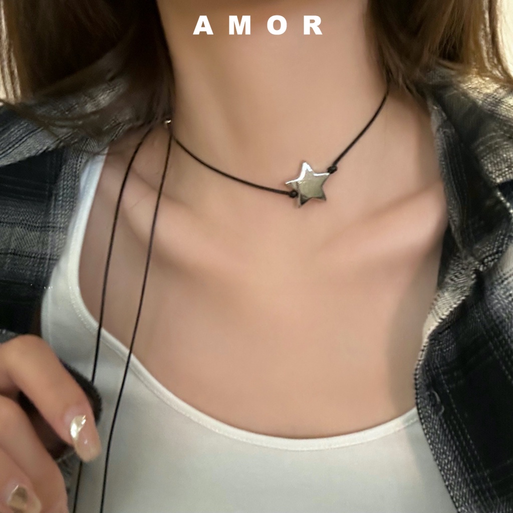 Dây đen ngôi sao choker vòng cổ nữ màu đen