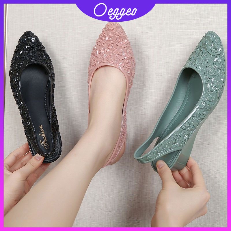 Oeggeo shop hoa dốc gót dép nhựa chống thấm nước giày gót dốc giày nữ