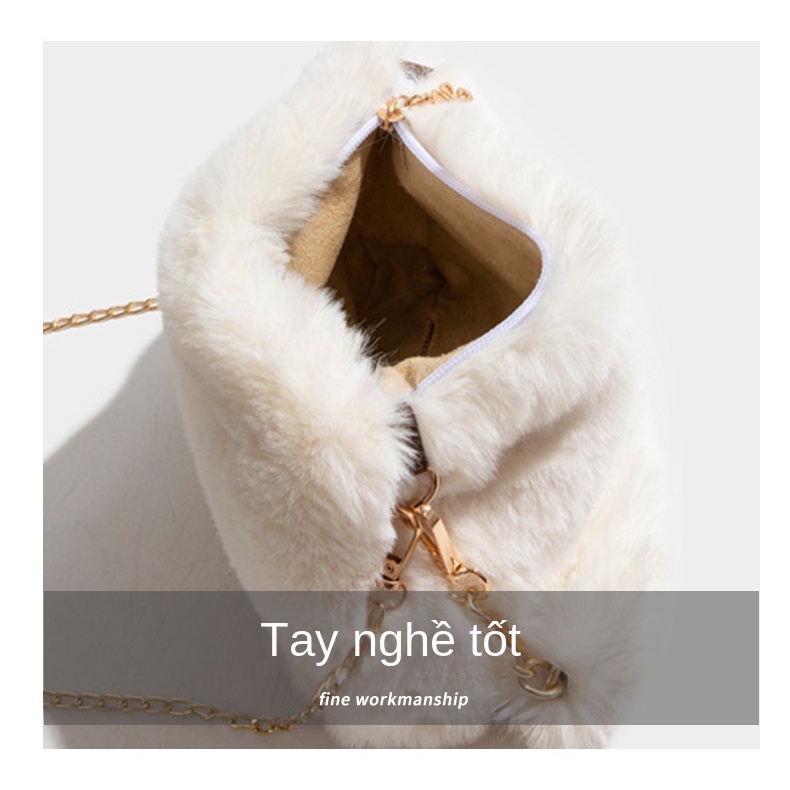 Túi Xách Đeo Vai Hình Vuông Phủ Lông Thỏ Phong Cách Hàn Quốc Thời Trang Mùa Đông 2023 Cho Nữ
